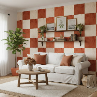 Terracotta & Cream Checkerboard Mediterranean Wallpaper