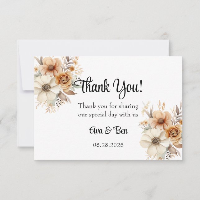 Terracotta Cream Florals Wedding Thank You Card (Front)