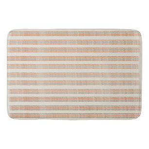 Terracotta Cream Modern Minimalist Stripe Boho  Bath Mat