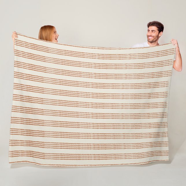 Terracotta Cream Modern Minimalist Stripe Boho  Fleece Blanket (In Situ)