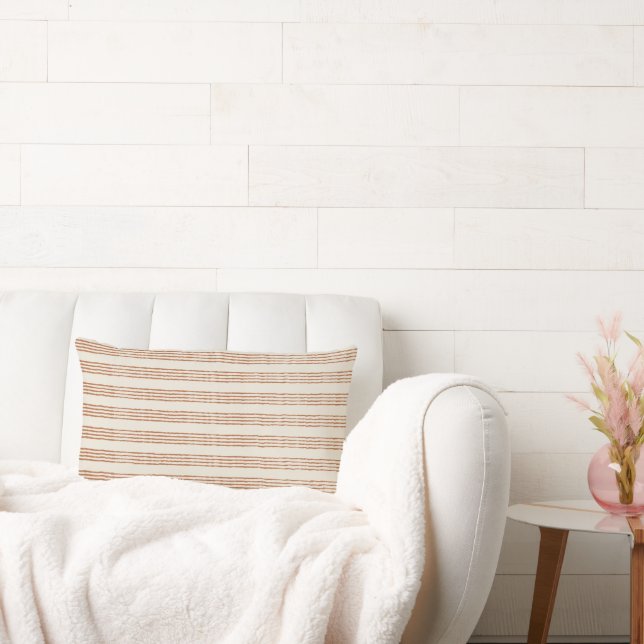 Terracotta Cream Modern Minimalist Stripe Boho  Lumbar Pillow (Couch)