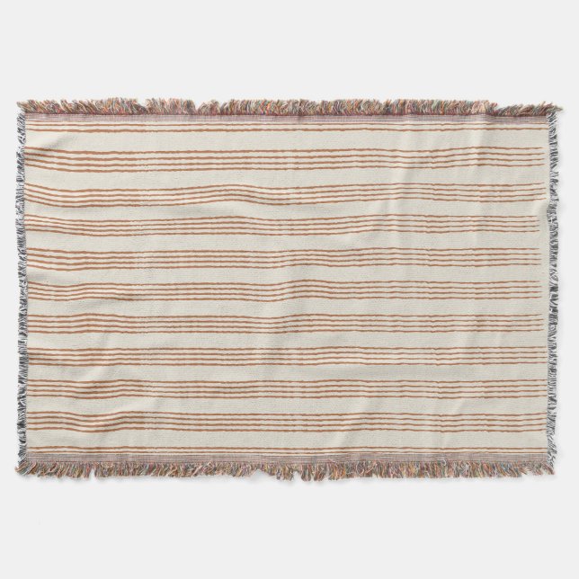 Terracotta Cream Modern Minimalist Stripe Boho  Throw Blanket (Front)