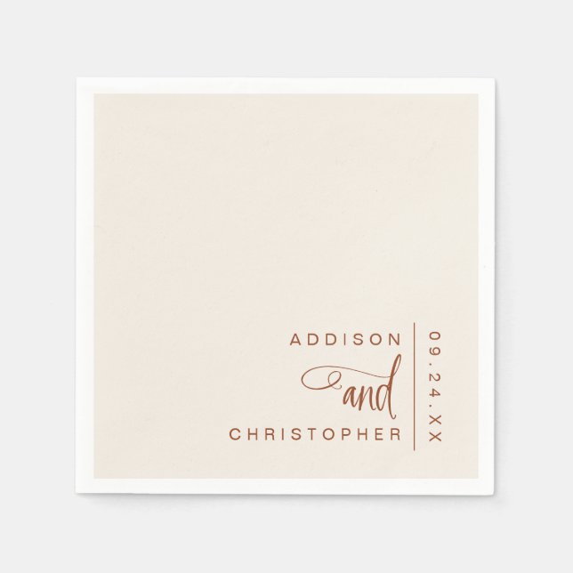 Terracotta Cream Modern Minimalist Wedding Napkin (Front)