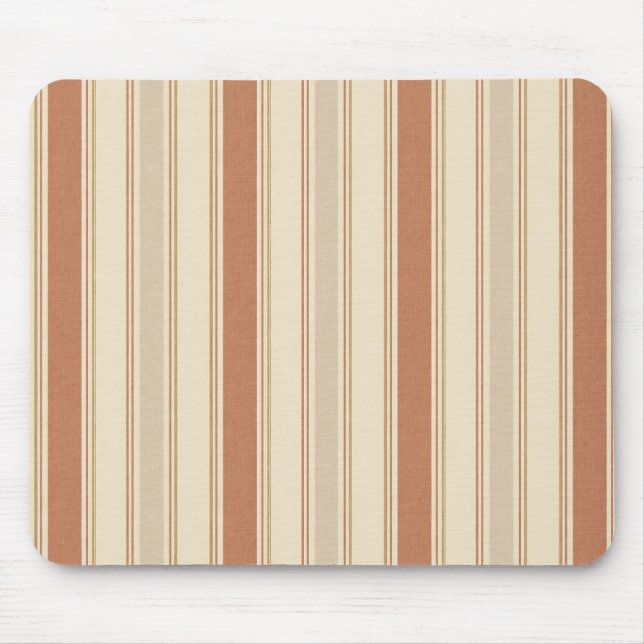 Terracotta Cream & Taupe Linen Multi Width Stripes Mouse Pad (Front)