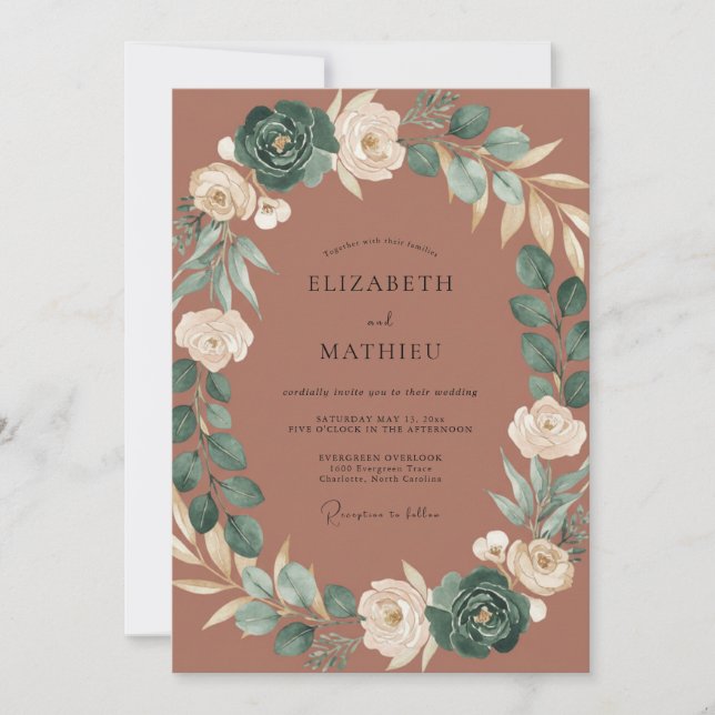 Terracotta Cream Wreath Wedding Invitation (Front)