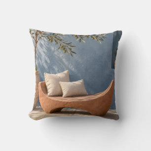 Terracotta Crescent Bench Mediterranean Blue Wall Throw Pillow