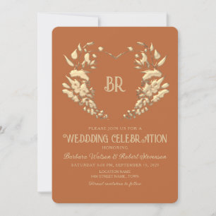 Terracotta Crest Monogram Wedding Invitation