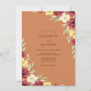 Terracotta Crimson Wildflower Wedding Invitation