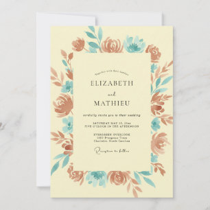Terracotta Cyan Blossom Wedding Invitation
