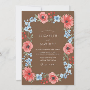 Terracotta Cyan Painted Wedding Invitation