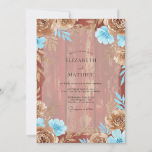 Terracotta Cyan Petal Wedding Invitation