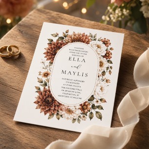 Terracotta Dahlia Floral Oval Fall Wedding Invitation