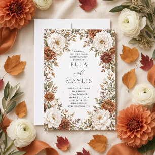Terracotta Dahlia Floral Rustic Fall Wedding Invitation