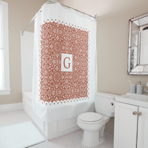 Terracotta damask scalloped borders monogram