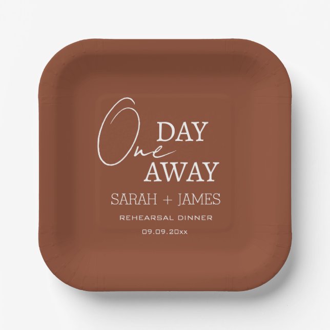 Terracotta Day Away Rehearsal Dinner Wedding Paper Plate (Front)
