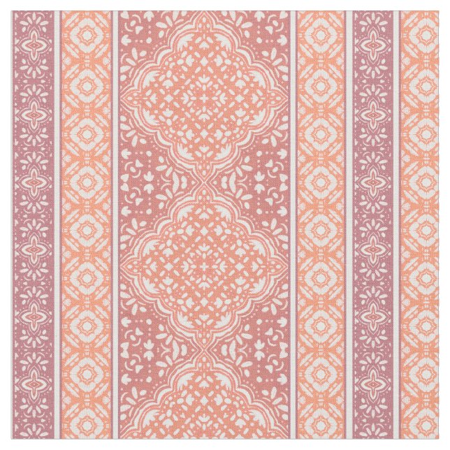 Terracotta Decorative Boho Tile Pattern Fabric (Close Up)
