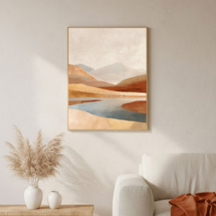 Terracotta Desert Lake Art Neutral for Living Room Poster