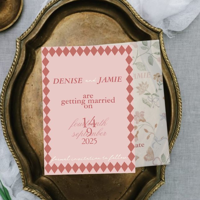 Terracotta Diamond Vellum Insert Underlay Wedding Save The Date (Creator Uploaded)