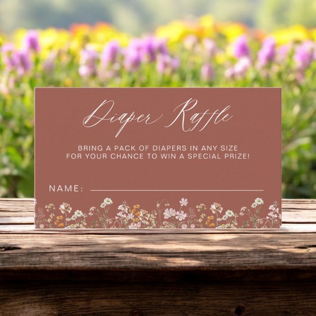Terracotta Diaper Raffle Wildflower Baby Shower Enclosure Card (Creator Uploaded)