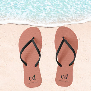 Terracotta dusty earth name monogram flip flops