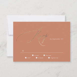 Terracotta Dusty Orange Elegant Boho Gold Wedding RSVP Card
