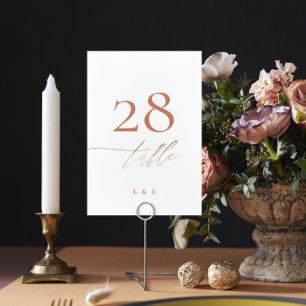 Terracotta Dusty Orange Elegant Boho Gold Wedding Table Number