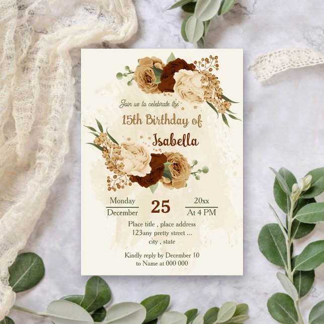 terracotta earth tone floral birthday invitation (Creator Uploaded)