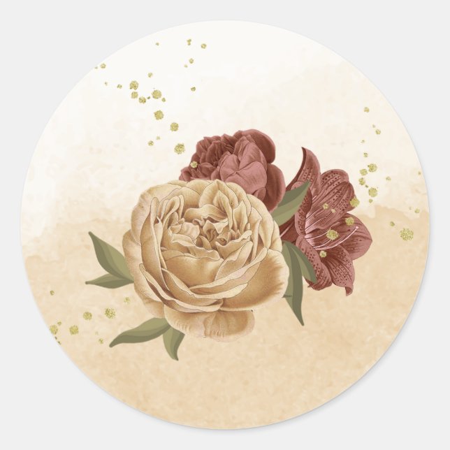 terracotta earth tone floral greenery classic round sticker (Front)
