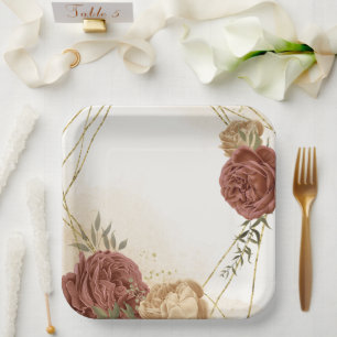 terracotta earth tone floral greenery paper plate
