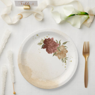 terracotta earth tone floral greenery paper plate