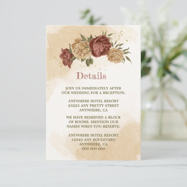 terracotta earth tone floral greenery wedding enclosure card (Standing Front)