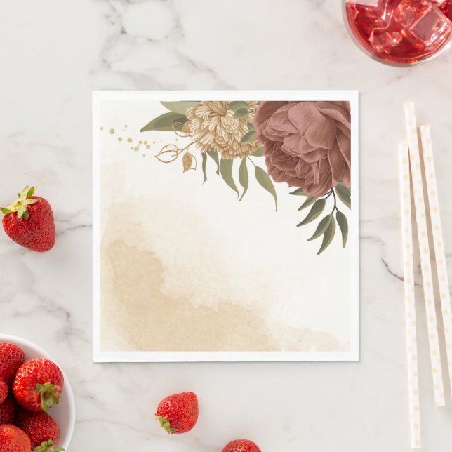 terracotta earth tone floral greenery wedding napkin (Insitu)