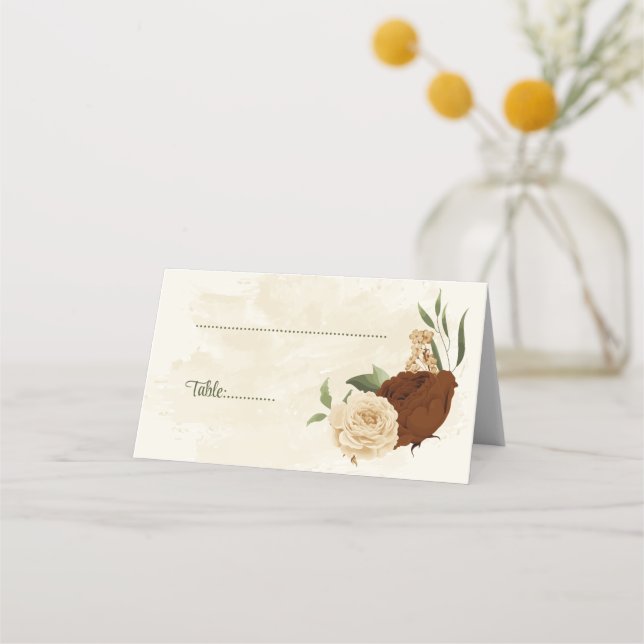 terracotta earth tone floral greenery wedding place card (Front)