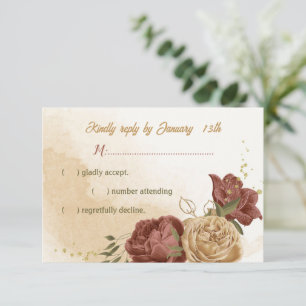 terracotta earth tone floral greenery wedding RSVP card