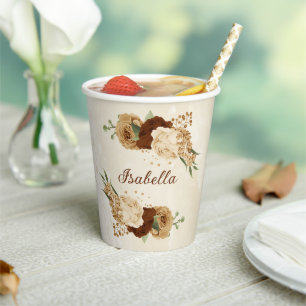 terracotta earth tone floral  paper cups