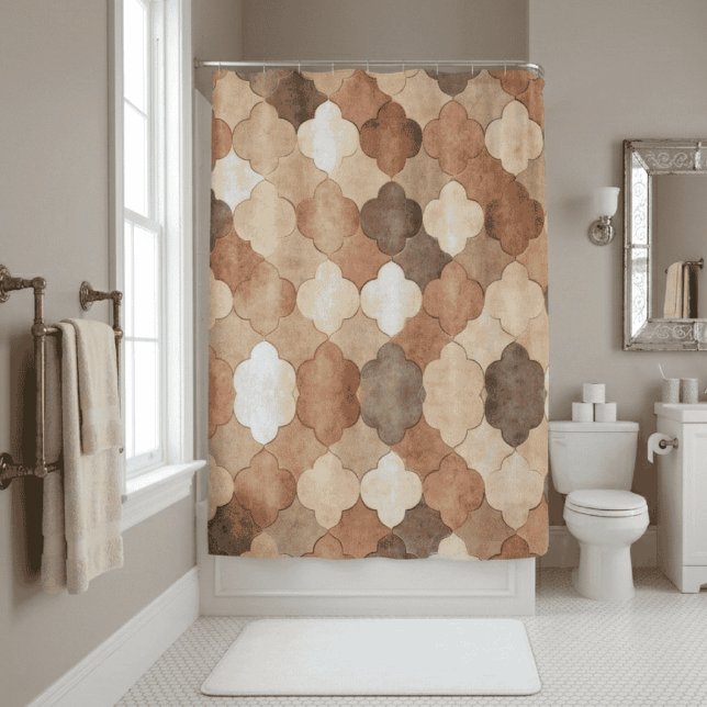 Terracotta Earth Tone Moroccan Quatrefoil Pattern (terracotta mosaic tile pattern shower curtain)