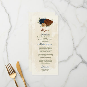 terracotta earth tone navy floral greenery wedding menu