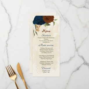 terracotta earth tone navy floral greenery wedding menu
