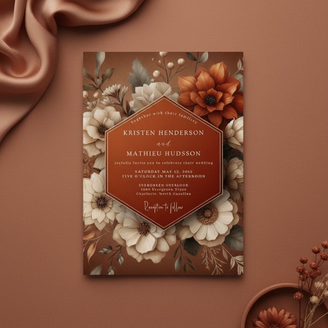 Terracotta Earthy Bloom Wedding Invitation (Creator Uploaded)