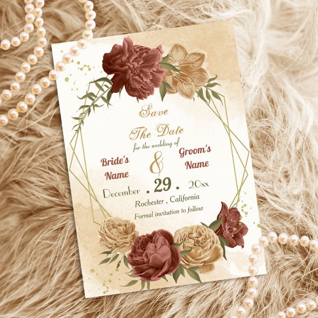 terracotta earthy floral greenery save the date (Creator Uploaded)