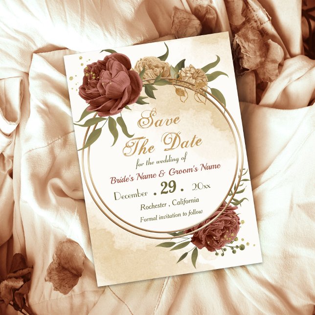 terracotta earthy floral greenery save the date (Creator Uploaded)