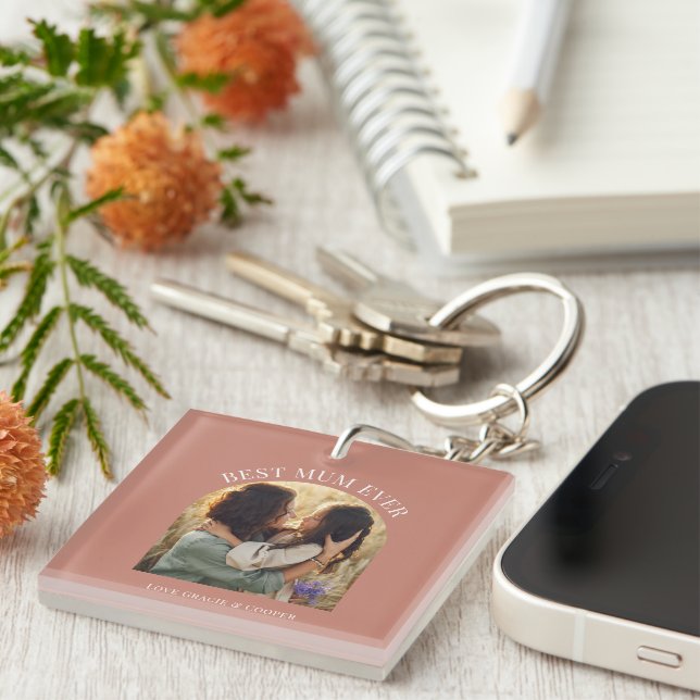 Terracotta elegant arch photo typography best mum keychain (Front Right)