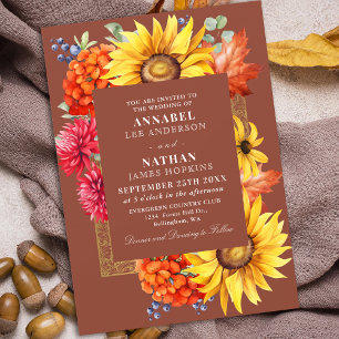 Terracotta Elegant Autumn Watercolor Floral Invitation