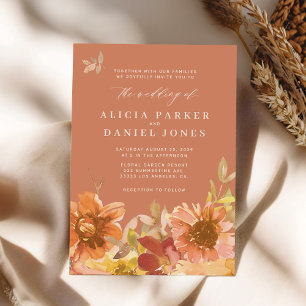 Terracotta elegant fall watercolor floral wedding invitation