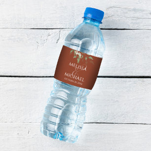 Terracotta Elegant Floral Calligraphy Ampersand  Water Bottle Label