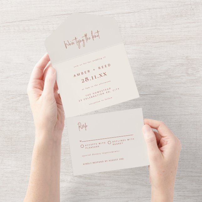 Terracotta Elegant Minimalist Tear Off Wedding   All In One Invitation (Tearaway)