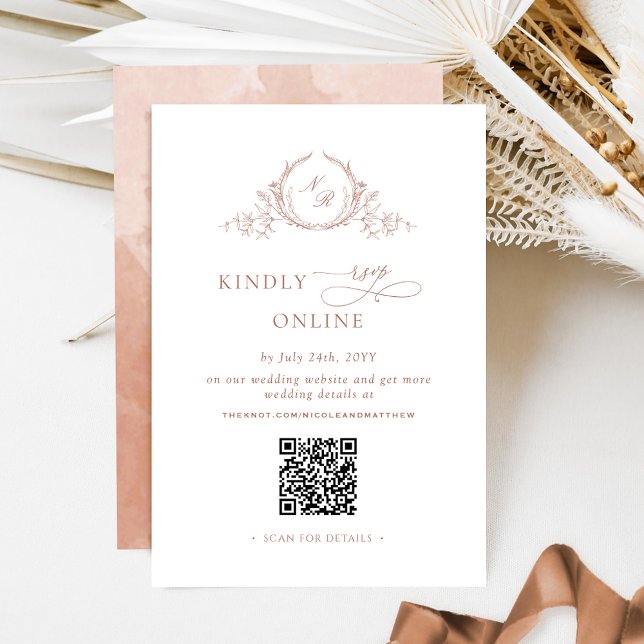 Terracotta Elegant Monogram RSVP Online QR Code  Enclosure Card (Creator Uploaded)