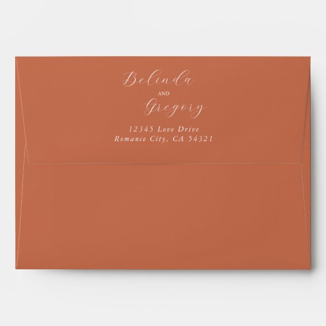 Terracotta Elegant Script 5x7 Wedding Invitation Envelope (Back (Top Flap))