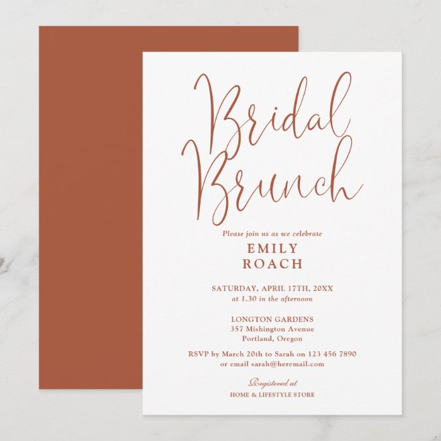Terracotta Elegant Script Bridal Bunch Shower Invitation (Front/Back)