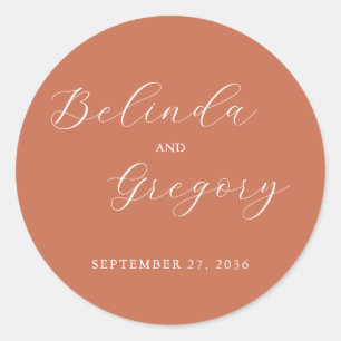 Terracotta Elegant Script Calligraphy Wedding  Classic Round Sticker